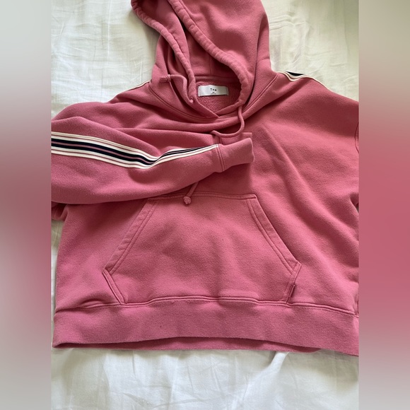 TNA pink cropped hoodie with stripes on the sleeve - Picture 4 of 6
